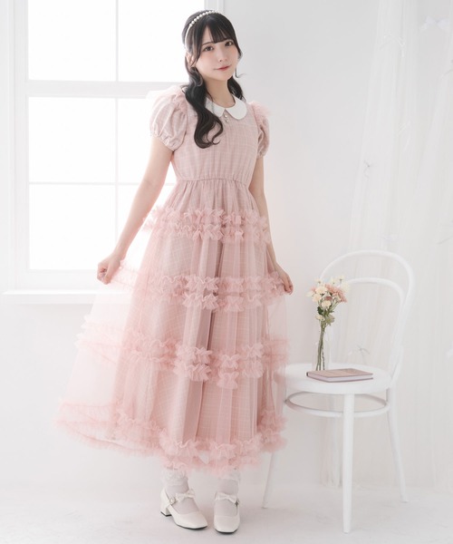 DearMyLoveRose（ディアマイラブローズ）の「チュールドッキングフリルワンピース【大きいサイズ有り】（ワンピース・レディース・ブラック系その他/ブラック×ブラック/ベビーピンク/ブラック/ピンク系その他/ブルーグレー・MEDIUM/LARGE/LL/3L）」の15枚目の写真