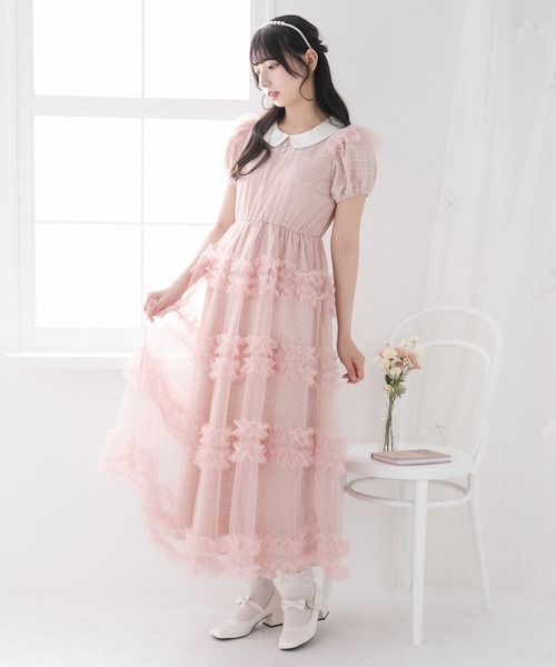 DearMyLoveRose（ディアマイラブローズ）の「チュールドッキングフリルワンピース【大きいサイズ有り】（ワンピース・レディース・ブラック系その他/ブラック×ブラック/ベビーピンク/ブラック/ピンク系その他/ブルーグレー・MEDIUM/LARGE/LL/3L）」の16枚目の写真