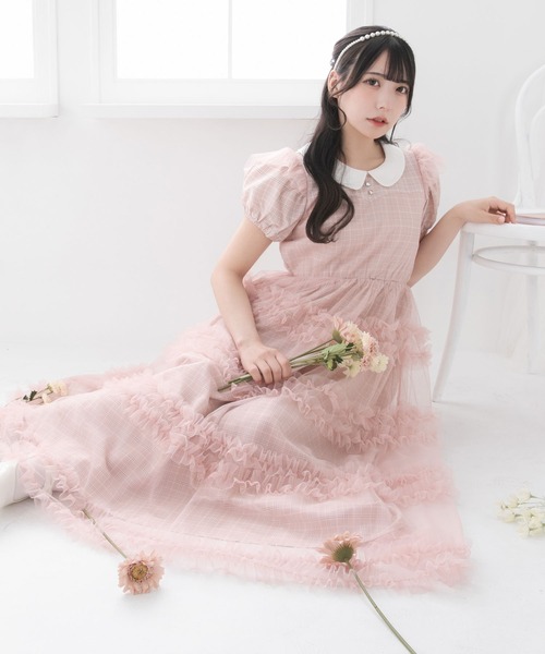 DearMyLoveRose（ディアマイラブローズ）の「チュールドッキングフリルワンピース【大きいサイズ有り】（ワンピース・レディース・ブラック系その他/ブラック×ブラック/ベビーピンク/ブラック/ピンク系その他/ブルーグレー・MEDIUM/LARGE/LL/3L）」の17枚目の写真