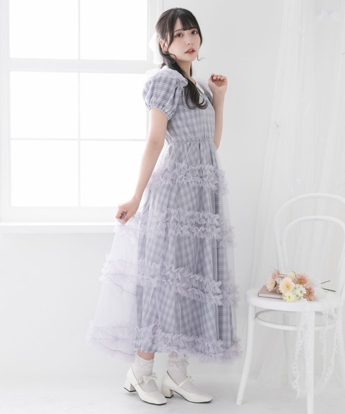 DearMyLoveRose（ディアマイラブローズ）の「チュールドッキングフリルワンピース【大きいサイズ有り】（ワンピース・レディース・ブラック系その他/ブラック×ブラック/ベビーピンク/ブラック/ピンク系その他/ブルーグレー・MEDIUM/LARGE/LL/3L）」の21枚目の写真