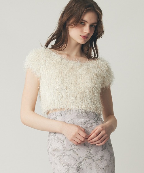 DEICY（デイシー）の「ラメシャギーショートニット（ニット/セーター・レディース・ベビーピンク/アイボリー/ピンク・FREE）」の2枚目の写真