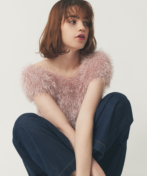 DEICY（デイシー）の「ラメシャギーショートニット（ニット/セーター・レディース・ベビーピンク/アイボリー/ピンク・FREE）」の8枚目の写真