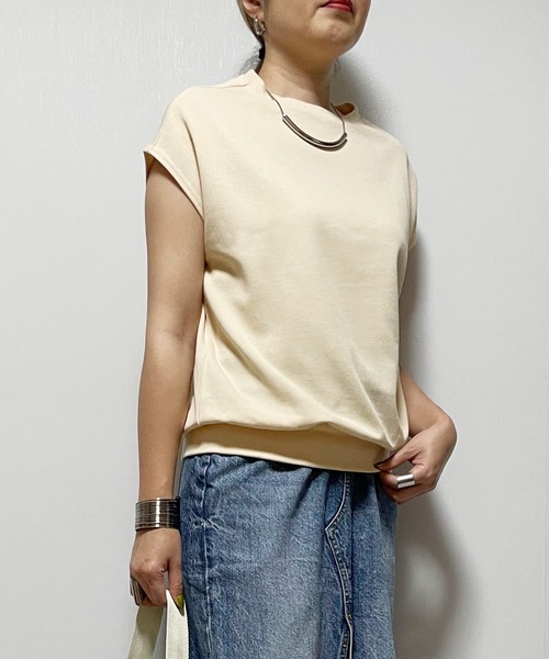 Fizz（フィズ）の「【Fizz/フィズ】　シアー布帛ニットソードルマンプルオーバー（Tシャツ/カットソー・レディース・ホワイト/ネイビー/ブルー/ライトベージュ/グレイッシュベージュ・M）」の2枚目の写真