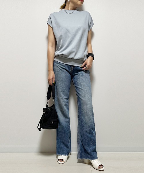Fizz（フィズ）の「【Fizz/フィズ】　シアー布帛ニットソードルマンプルオーバー（Tシャツ/カットソー・レディース・ホワイト/ネイビー/ブルー/ライトベージュ/グレイッシュベージュ・M）」の13枚目の写真