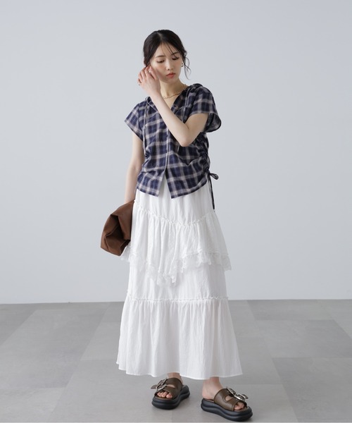 FREE'S MART(フリーズマート)の「チェック柄フードキャップスリーブシャツ(シャツ/ブラウス・レディース・ベージュ系その他/ダークネイビー・FREE)」の10枚目の写真