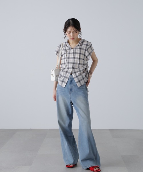 FREE'S MART(フリーズマート)の「チェック柄フードキャップスリーブシャツ(シャツ/ブラウス・レディース・ベージュ系その他/ダークネイビー・FREE)」の19枚目の写真