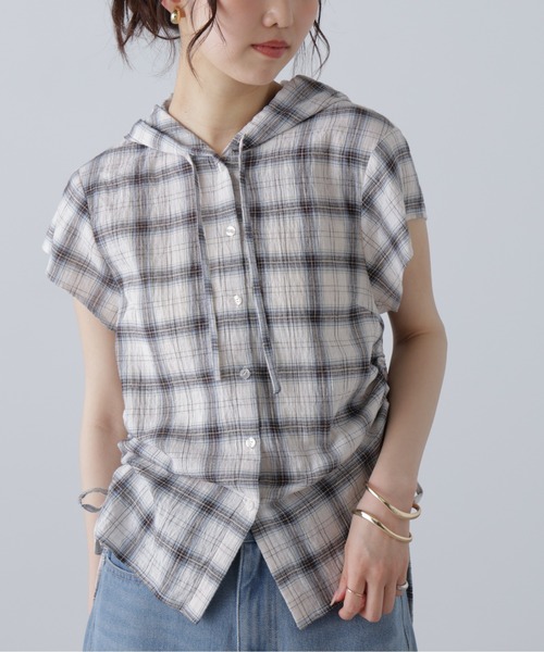 FREE'S MART(フリーズマート)の「チェック柄フードキャップスリーブシャツ(シャツ/ブラウス・レディース・ベージュ系その他/ダークネイビー・FREE)」の16枚目の写真