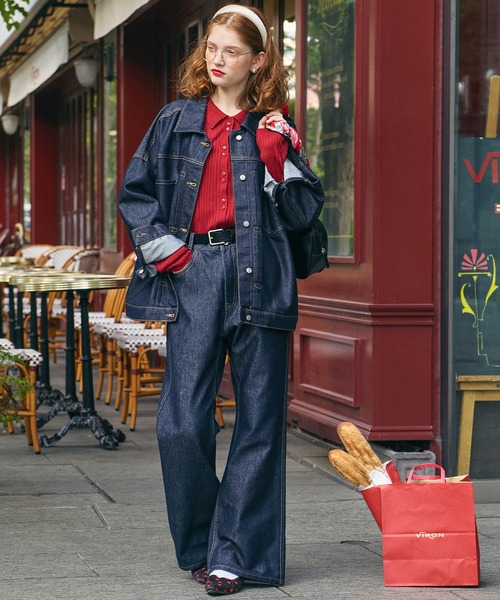 デニムジャケットとセットアップ対応】パリジェンヌセミフレアデニム