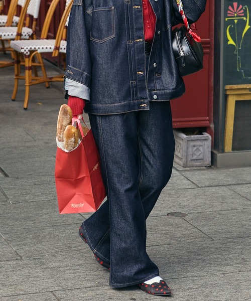 BONLECILL（ボンルシール）の「【デニムジャケットとセットアップ対応】パリジェンヌセミフレアデニムパンツ（デニムパンツ・レディース・ネイビー/ブラック・S/M/L）」の21枚目の写真