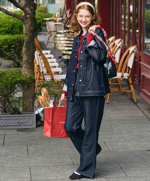 BONLECILL（ボンルシール）の「【デニムジャケットとセットアップ対応】パリジェンヌセミフレアデニムパンツ（デニムパンツ・レディース・ネイビー/ブラック・S/M/L）」の8枚目の写真