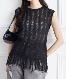 CLEAR BASIC | メッシュフリンジニットトップス［大人 カジュアル サマーニット レイヤード］≪CLEAR BASIC≫(ニット/セーター)