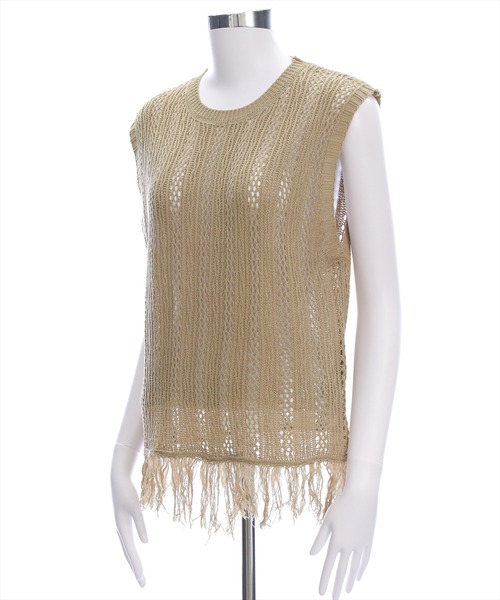 CLEAR BASIC（クリアベーシック）の「メッシュフリンジニットトップス［大人 カジュアル サマーニット レイヤード］（ニット/セーター・レディース・モカ/ブラック/アイボリー・F）」の8枚目の写真