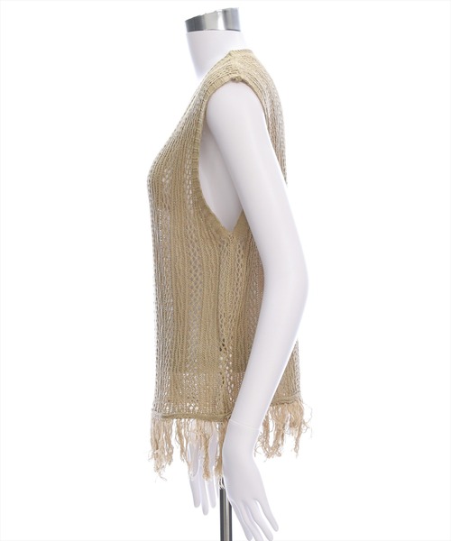 CLEAR BASIC（クリアベーシック）の「メッシュフリンジニットトップス［大人 カジュアル サマーニット レイヤード］（ニット/セーター・レディース・モカ/ブラック/アイボリー・F）」の9枚目の写真