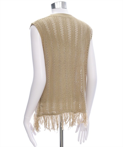 CLEAR BASIC（クリアベーシック）の「メッシュフリンジニットトップス［大人 カジュアル サマーニット レイヤード］（ニット/セーター・レディース・モカ/ブラック/アイボリー・F）」の10枚目の写真