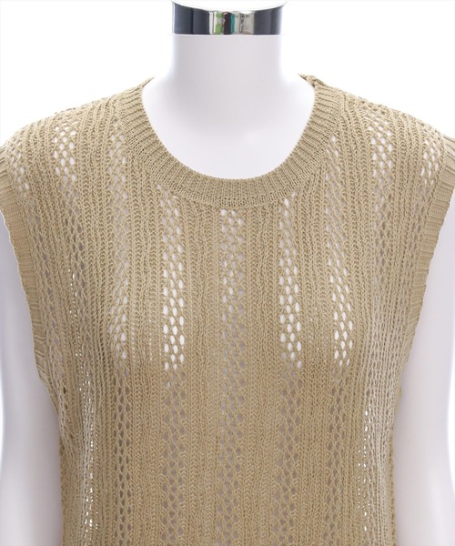 CLEAR BASIC（クリアベーシック）の「メッシュフリンジニットトップス［大人 カジュアル サマーニット レイヤード］（ニット/セーター・レディース・モカ/ブラック/アイボリー・F）」の12枚目の写真