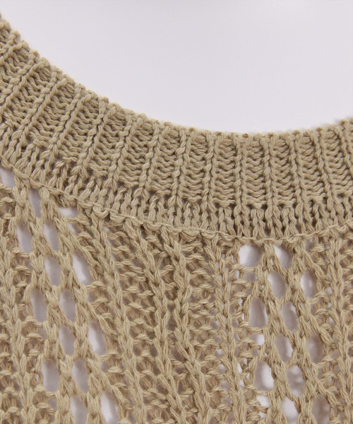 CLEAR BASIC（クリアベーシック）の「メッシュフリンジニットトップス［大人 カジュアル サマーニット レイヤード］（ニット/セーター・レディース・モカ/ブラック/アイボリー・F）」の7枚目の写真