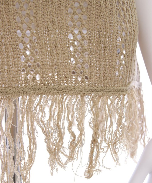 CLEAR BASIC（クリアベーシック）の「メッシュフリンジニットトップス［大人 カジュアル サマーニット レイヤード］（ニット/セーター・レディース・モカ/ブラック/アイボリー・F）」の13枚目の写真