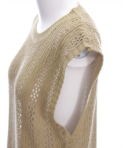 CLEAR BASIC（クリアベーシック）の「メッシュフリンジニットトップス［大人 カジュアル サマーニット レイヤード］（ニット/セーター・レディース・モカ/ブラック/アイボリー・F）」の14枚目の写真