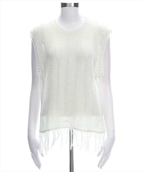 CLEAR BASIC（クリアベーシック）の「メッシュフリンジニットトップス［大人 カジュアル サマーニット レイヤード］（ニット/セーター・レディース・モカ/ブラック/アイボリー・F）」の15枚目の写真