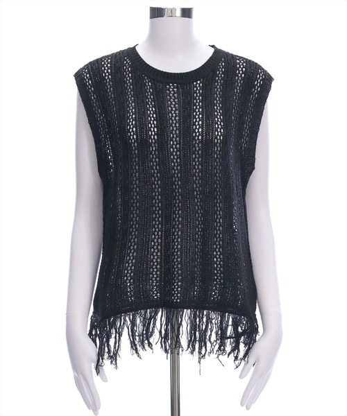 CLEAR BASIC（クリアベーシック）の「メッシュフリンジニットトップス［大人 カジュアル サマーニット レイヤード］（ニット/セーター・レディース・モカ/ブラック/アイボリー・F）」の16枚目の写真