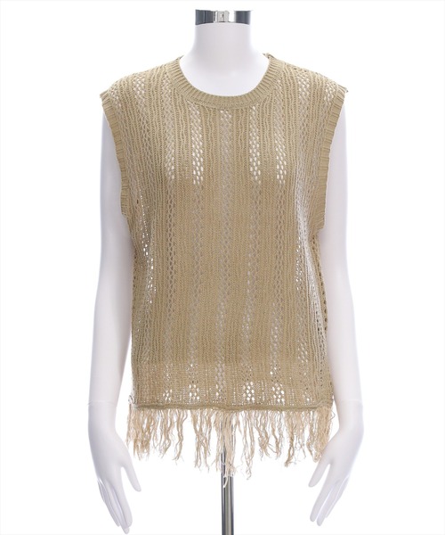 CLEAR BASIC（クリアベーシック）の「メッシュフリンジニットトップス［大人 カジュアル サマーニット レイヤード］（ニット/セーター・レディース・モカ/ブラック/アイボリー・F）」の17枚目の写真