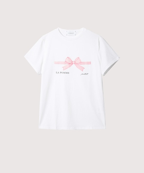 LA POMME petit(ラポミ・プチ)の「PETIT Bow Silhouette T(Tシャツ/カットソー・レディース・ブラック/ホワイト・SMALL/MEDIUM/LARGE)」の2枚目の写真
