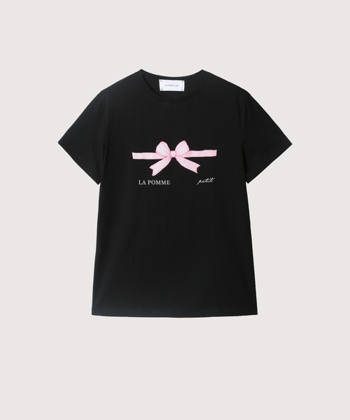 LA POMME petit(ラポミ・プチ)の「PETIT Bow Silhouette T(Tシャツ/カットソー・レディース・ブラック/ホワイト・SMALL/MEDIUM/LARGE)」の1枚目の写真