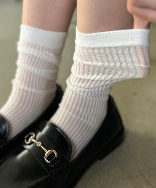 Kotoe（コトエ）の「シンプルシアーリブソックス（ソックス/靴下・レディース・ピンク/ホワイト/イエロー/ブラック/グレー・FREE）」の2枚目の写真