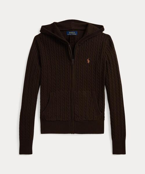 POLO RALPH LAUREN CHILDRENSWEAR(ポロ ラルフ ローレン チルドレンズウェア)の「ミニケーブル コットン フルジップ フーディ(ニット/セーター・キッズ・ブラウン・XL/L/M/S)」の1枚目の写真