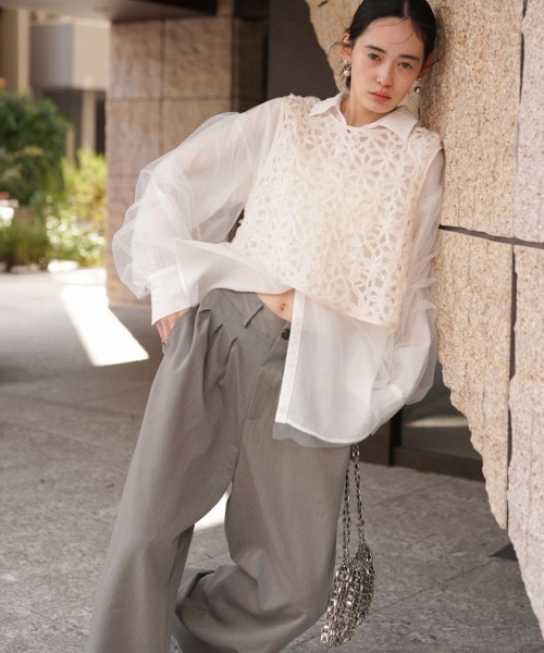 Bab(バブ)の「【S・Mサイズ展開】トリプルタックワイドパンツ(スラックス・レディース・アイボリー/チャコールグレー/グレー系その他・MEDIUM)」の7枚目の写真