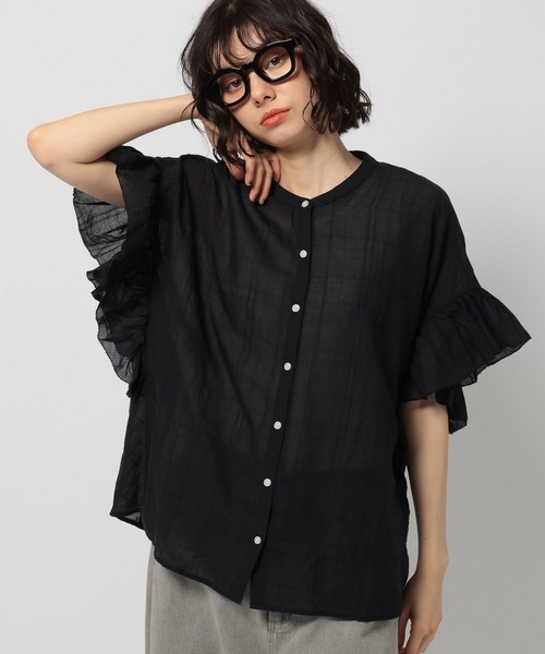 niko and...（ニコアンド）の「袖フリルチェックブラウス（シャツ/ブラウス・レディース・オレンジ/ブラック/ブルー/イエロー・FREE）」の2枚目の写真