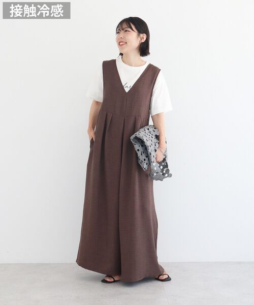 Green　Parks（グリーンパークス）の「接触冷感 麻調ゆったりサロペット（サロペット/オーバーオール・レディース・ブラウン/ブラック/グレー・FREE）」の3枚目の写真