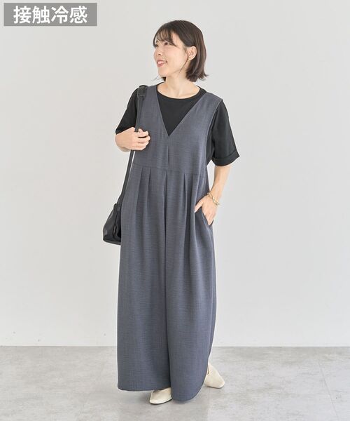 Green　Parks（グリーンパークス）の「接触冷感 麻調ゆったりサロペット（サロペット/オーバーオール・レディース・ブラウン/ブラック/グレー・FREE）」の2枚目の写真