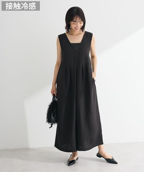 Green　Parks（グリーンパークス）の「接触冷感 麻調ゆったりサロペット（サロペット/オーバーオール・レディース・ブラウン/ブラック/グレー・FREE）」の4枚目の写真