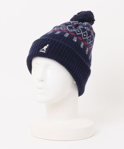 KANGOL(カンゴール)の「KANGOL HOLIDAY POM POM BEANIE / カンゴール(ニットキャップ/ビーニー・レディース・ブラウン/ネイビー・ONE SIZE)」の2枚目の写真