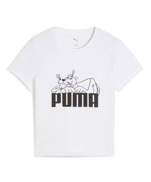 PUMA(プーマ)の「PUMA プーマ ウィメンズ グラフィック スーパー プーマ スリム ショート 半(Tシャツ/カットソー・レディース・ホワイト/ブラック・LARGE/MEDIUM/SMALL/X-LARGE)」の1枚目の写真