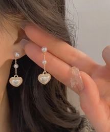 【IZU】 ハートパール&チェーンピアス(シルバー/ゴールド)