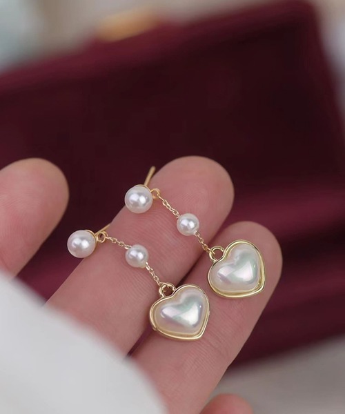VIBGYOR(ヴィブジョー)の「【IZU】 ハートパール&チェーンピアス(シルバー/ゴールド)(ピアス(両耳用)・レディース・シルバー/ゴールド・FREE)」の4枚目の写真