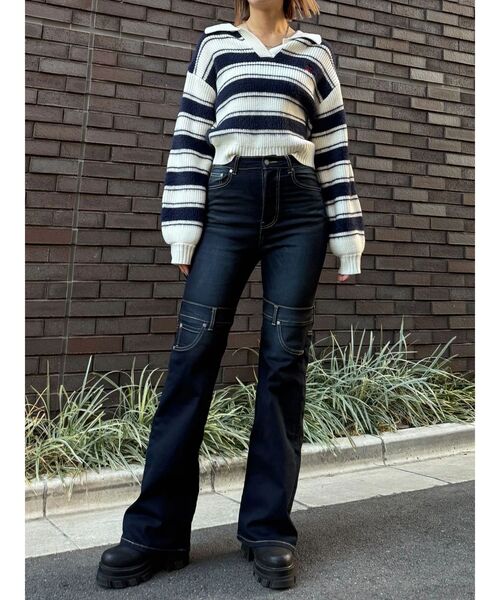 EMODA（エモダ）の「ハイカバーフレアパギンス（デニムパンツ・レディース・インディゴブルー/ブラック・SMALL/MEDIUM/X-SMALL）」の13枚目の写真