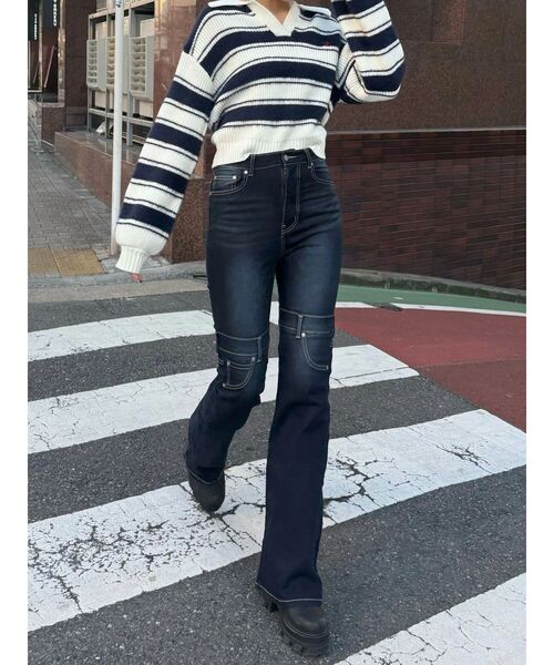 EMODA（エモダ）の「ハイカバーフレアパギンス（デニムパンツ・レディース・インディゴブルー/ブラック・SMALL/MEDIUM/X-SMALL）」の15枚目の写真