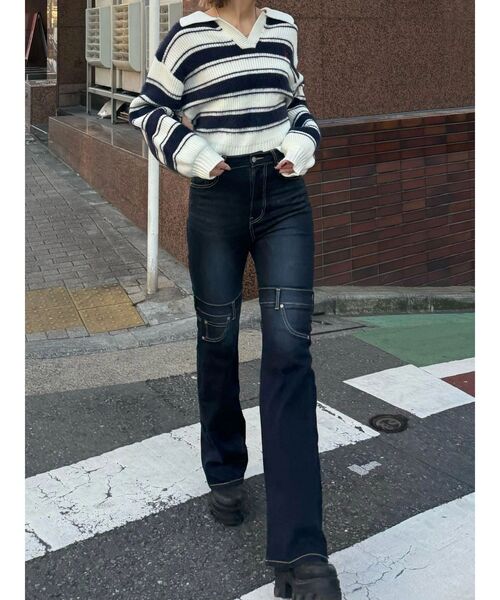 EMODA（エモダ）の「ハイカバーフレアパギンス（デニムパンツ・レディース・インディゴブルー/ブラック・SMALL/MEDIUM/X-SMALL）」の16枚目の写真