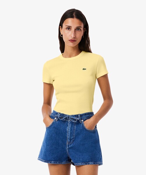 LACOSTE（ラコステ）の「タイトフィットリブニットTシャツ（Tシャツ/カットソー・レディース・ブラック/ホワイト/イエロー・34/36/38/40/42）」の3枚目の写真