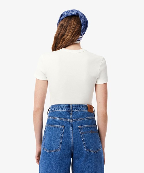 LACOSTE（ラコステ）の「タイトフィットリブニットTシャツ（Tシャツ/カットソー・レディース・ブラック/ホワイト/イエロー・34/36/38/40/42）」の7枚目の写真