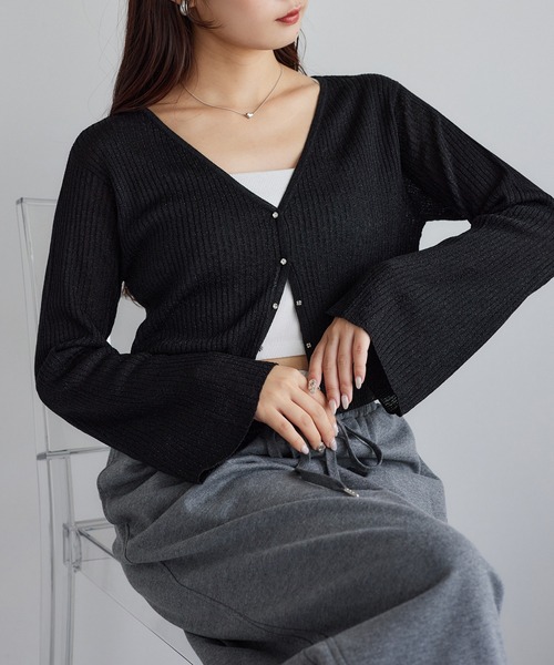 d.i.a. カーディガン ボレロ ベルスリーブ セール】ビジューボタンベルスリーブカーディガン（カーディガン