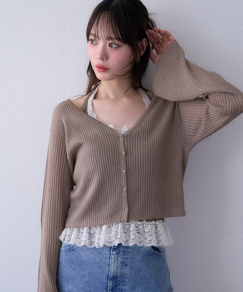 セール】ビジューボタンベルスリーブカーディガン（カーディガン