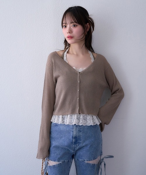 one after another NICE CLAUP(ワンアフターアナザーナイスクラップ)の「ビジューボタンベルスリーブカーディガン(カーディガン/ボレロ・レディース・アイボリー/ブラック/モカ/ピンク・FREE)」の12枚目の写真