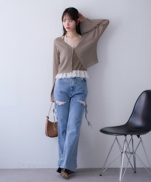 セール】ビジューボタンベルスリーブカーディガン（カーディガン