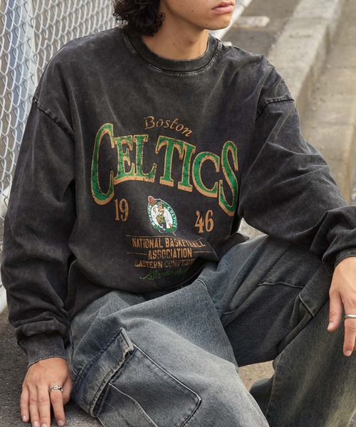 NBA（エヌビーエー）の「NBA/エヌビーエー 別注 チームロゴ刺繍/プリント ヴィンテージ加工 ビッグシルエットロンT（Tシャツ/カットソー・メンズ・ブラック/ホワイト系/オフホワイト/ブラウン/ブラック系1/ブラック系・L/M）」の5枚目の写真