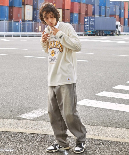 NBA（エヌビーエー）の「NBA/エヌビーエー 別注 チームロゴ刺繍/プリント ヴィンテージ加工 ビッグシルエットロンT（Tシャツ/カットソー・メンズ・ブラック/ホワイト系/オフホワイト/ブラウン/ブラック系1/ブラック系・L/M）」の12枚目の写真