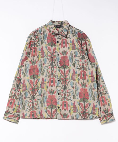 美品 Desigual デジグアル シャツ 長袖 薄手 総柄 花柄 ダークカラー